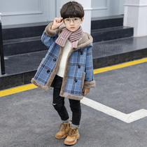 Boy lamb coat autumn and winter children thickened baby woolen coat boy plus velvet foreign fur one tide