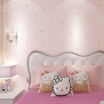 Children Room Non-woven Fabric Wall Paper Cute Pink Princess Room Girl Bedroom Background Wall Wallpaper Heart-shaped Stripe AB