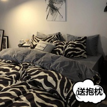 Winter thickened coral velvet bed four-piece cotton crystal velvet duvet cover Falai velvet sheets Flannel three-piece set