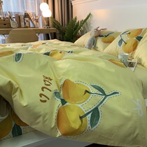 Hipster cotton four-piece simple cotton orange quilt cover sheets ins Wind girl heart 1 8 meters bedding