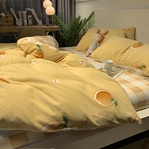 Winter thickened double-sided milk coral velvet orange quilt cover Falena sheets flannel bedding three-piece set