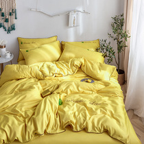 Spring and summer washed ice silk four-piece set double-sided silk quilt cover sheet bed sheet Silk smooth naked sleeping Tencel bedding