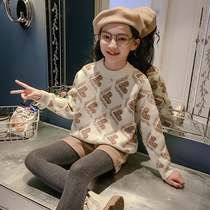 Net Red Girl pullover sweater autumn and winter 2021 new foreign style Korean childrens clothing childrens thick bottoming sweater