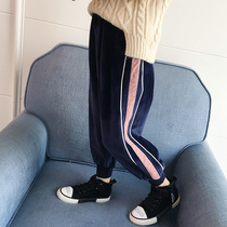 Girls' gold velvet pants 2022 new Korean style fashion autumn and winter children's western sports long pants with thick velvet