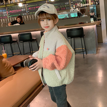 Girls winter imitation lamb fleece coat 2021 New Korean version of foreign style childrens clothing thick coat autumn winter sweater