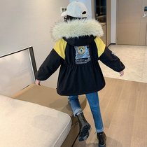 Girls winter black cotton coat coat 2021 new foreign fashion tide childrens clothing childrens winter plus velvet Parker