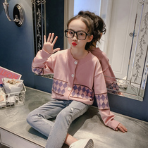 Girls Cardigan sweater jacket autumn and winter 2021 New Korean girl childrens knitwear coat Spring and Autumn wear