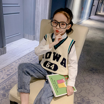 Girls autumn winter sweater vest vest thickened 2021 new horse clip Winter Childrens foreign style tide childrens sweater