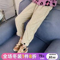 Girls Net red plus velvet padded pants 2020 new Korean Autumn Winter children Foreign style corduroy casual trousers