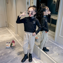 Girls winter dress turtleneck sweater inside with 2021 New Korean version of childrens foreign style coat autumn and winter base shirt