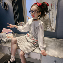 Girls Skirt Korean 2021 Spring and Autumn New Tide Fashion Plaid Skirt Small Fragrant Chiffon Long Sleeve Dress