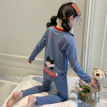 Girls childrens clothing leisure home clothing 2021 Spring and Autumn new childrens foreign style autumn two-piece pajamas suit clothes