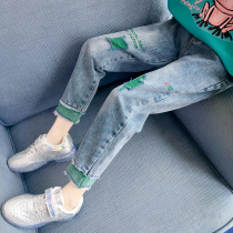 Girls spring and autumn jeans autumn clothes 2021 New Korean trend children Foreign style trousers