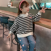 Pink Panther Girl Half High Collar Thick Sweater 2021 Autumn and Winter New Han Fan Chao Cool Childrens Winter Fashion Top