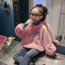 Girls winter plus velvet sweater 2021 New Korean childrens foreign style coat autumn and winter thick childrens clothing tide