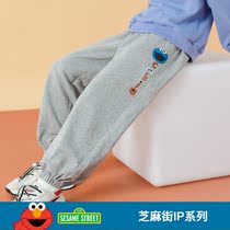 Sesame street girls fashionable sports pants spring and autumn 2021 New Korean childrens clothing cotton casual trousers loose pants