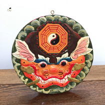 Wushi Taoist instruments solid wood lion mirror Tiger Head gossip mirror hand-painted evil evil