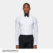 (New Fall Winter) SUITSUPPLY - White Egyptian Cotton Standard Collar Men's Dress Shirt