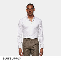 SUITSUPPLY - white Egyptian cotton twill classic collar business men 'S shirt