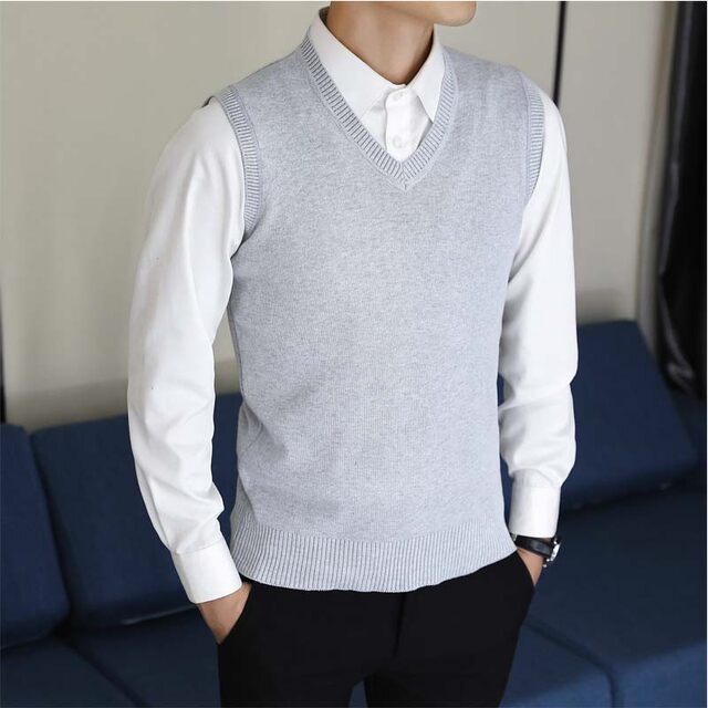 Cangdian Vest Men's Autumn and Winter Sweater Vest Korean Style V-neck Slim Sleeveless Waistcoat Warm Wool Sweater Vest