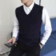 Cangdian Vest Men's Autumn and Winter Sweater Vest Korean Style V-neck Slim Sleeveless Waistcoat Warm Wool Sweater Vest