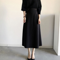 women's black skirt autumn winter 2022 new mid-length vintage high waist elegant A-line skirt simple foreign style long skirt