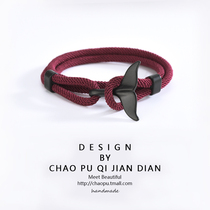 Hand rope handmade ins niche design bracelet Kanagawa koi black bracelet mermaid tears female bracelet braided rope