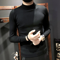 2021 Spring and Autumn New Sweater Men Korean version of the trend thin semi-high neck knitted pullover spring men solid color base