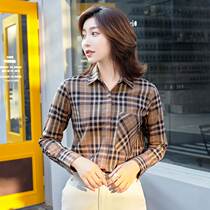 Plaid shirt womens long sleeve 2021 summer and autumn retro port flavor loose top design sense niche base quality shirt