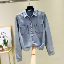 Denim shirt womens 2021 new Han fan slim pure cotton base outside wear casual shirt spring and autumn long-sleeved top