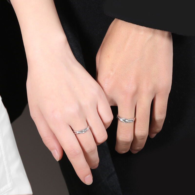 pt950铂金戒指彩丝工艺白金情侣对戒男女款活口款结婚戒指