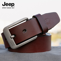 JEEP mens belt Pin buckle belt Mens leather pants jeans pure cowhide belt Mens leather without sandwich