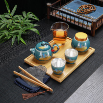 Gilt ceramic kung fu tea set travel tea set set portable household tea cup set set