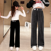 Girls' pants with velvet new 2022 autumn winter blasting Korean version of the casual children's foreign gas is loose and wide-leg pants wear