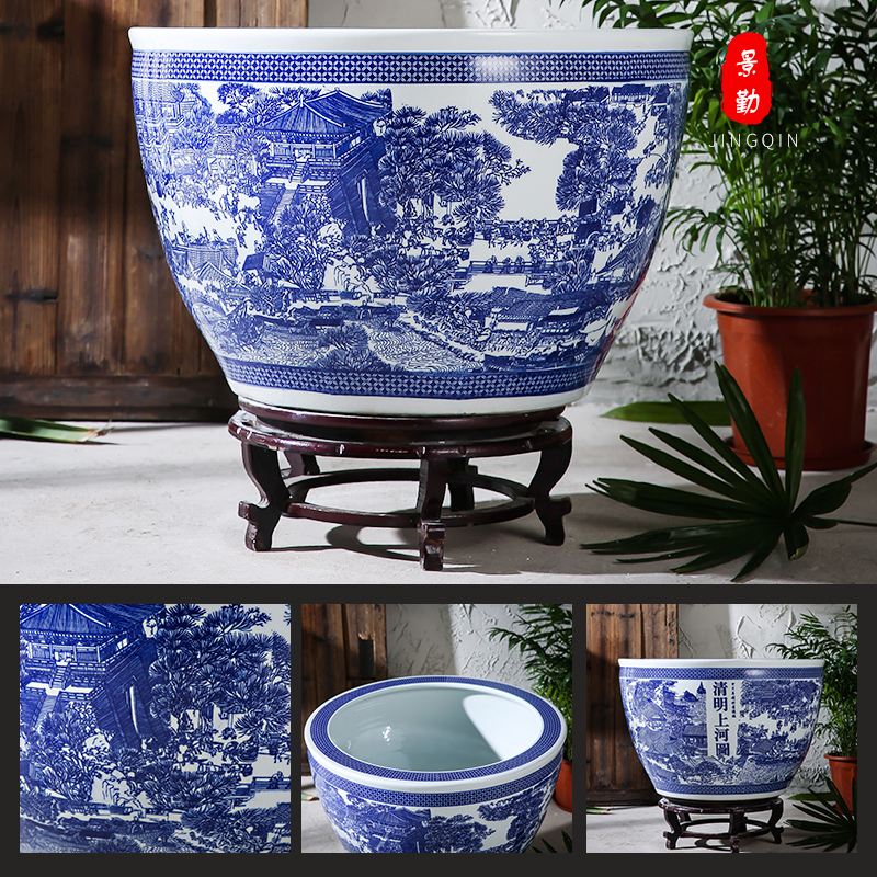 Jingdezhen ceramics tank size small water basin bowl lotus lotus cylinder cylinder tortoise porcelain jar water lily cylinder