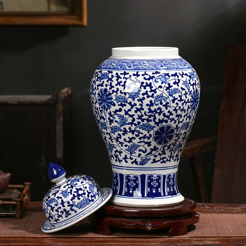 Jingdezhen ceramic general antique blue and white porcelain jar ceramic furnishing articles large storage tank Chinese style household ornaments