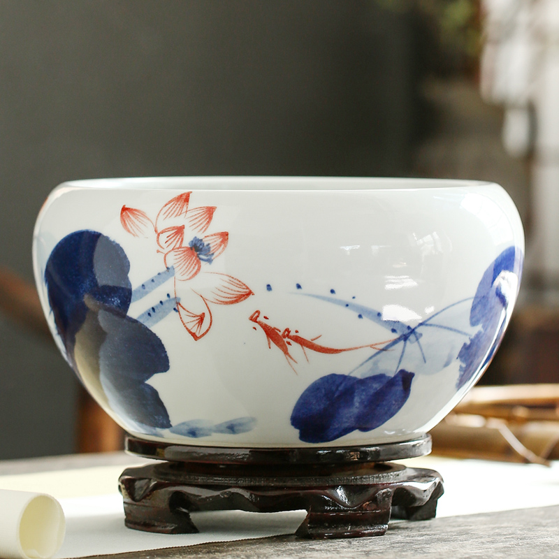 Jingdezhen ceramics furnishing articles snow cuhk aquarium water shallow refers to basin water lily tortoise cylinder storage cylinder porcelain