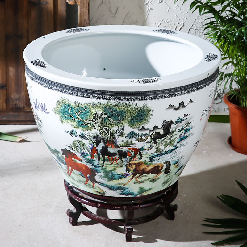 Jingdezhen ceramics tank size small water basin bowl lotus lotus cylinder cylinder tortoise porcelain jar water lily cylinder