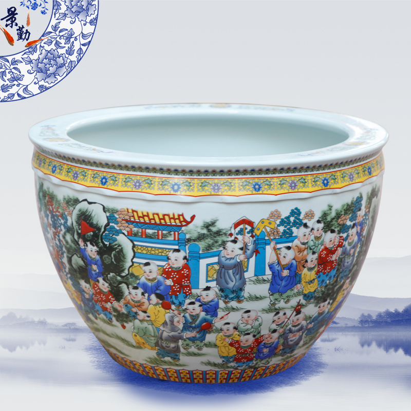 Jingdezhen ceramics basin of water lily lotus tank to raise a goldfish bowl bowl lotus cylinder tortoise GangPen furnishing articles