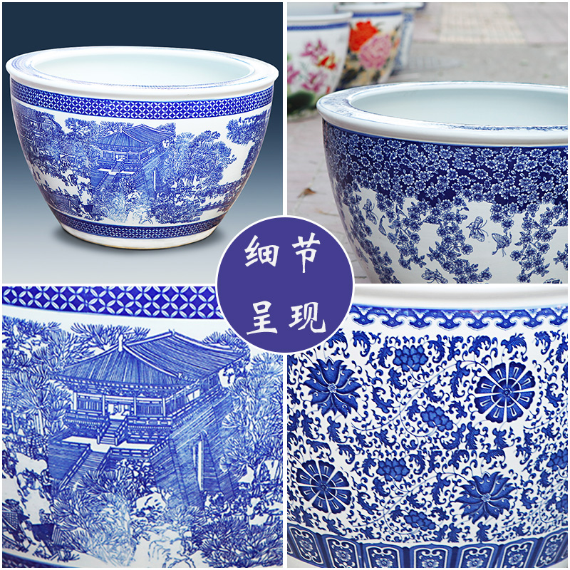 Jingdezhen ceramics aquarium blue and white porcelain lotus lotus cylinder clear painting home furnishing articles