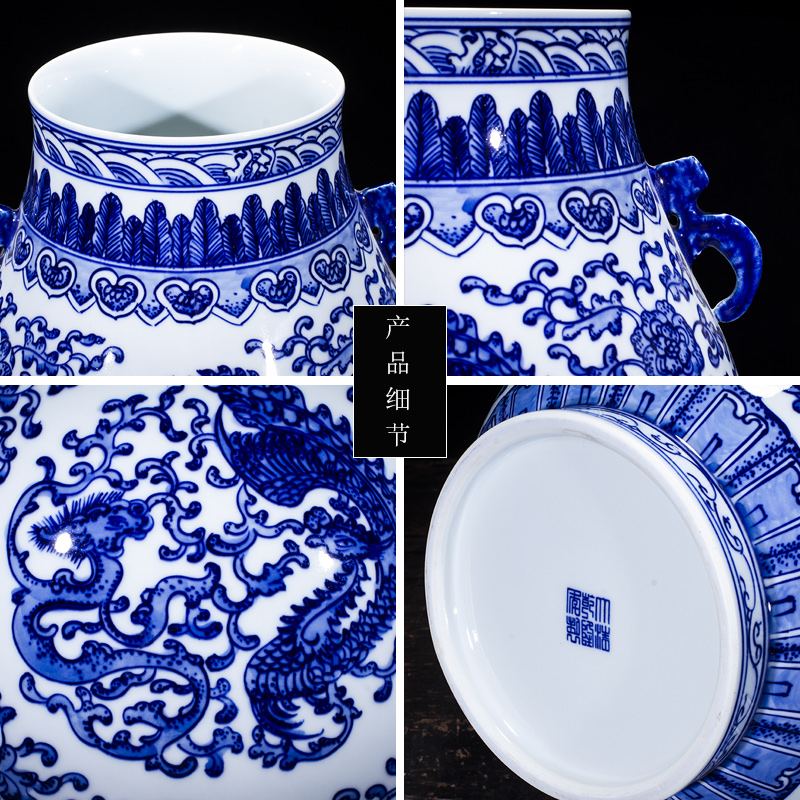 Jingdezhen ceramic furnishing articles hand - made antique blue and white porcelain vase household of Chinese style living room TV ark adornment arranging flowers