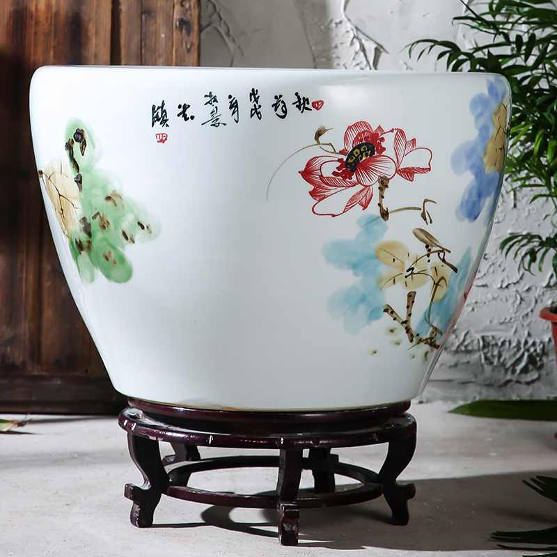 Jingdezhen ceramics tank size small water basin bowl lotus lotus cylinder cylinder tortoise porcelain jar water lily cylinder