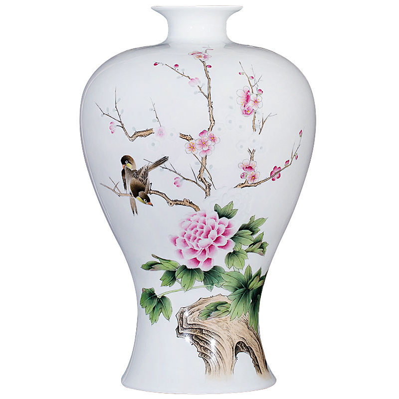 Jingdezhen ceramics master hand carved flowers and birds porcelain vase exquisite modern Chinese wine sitting room adornment