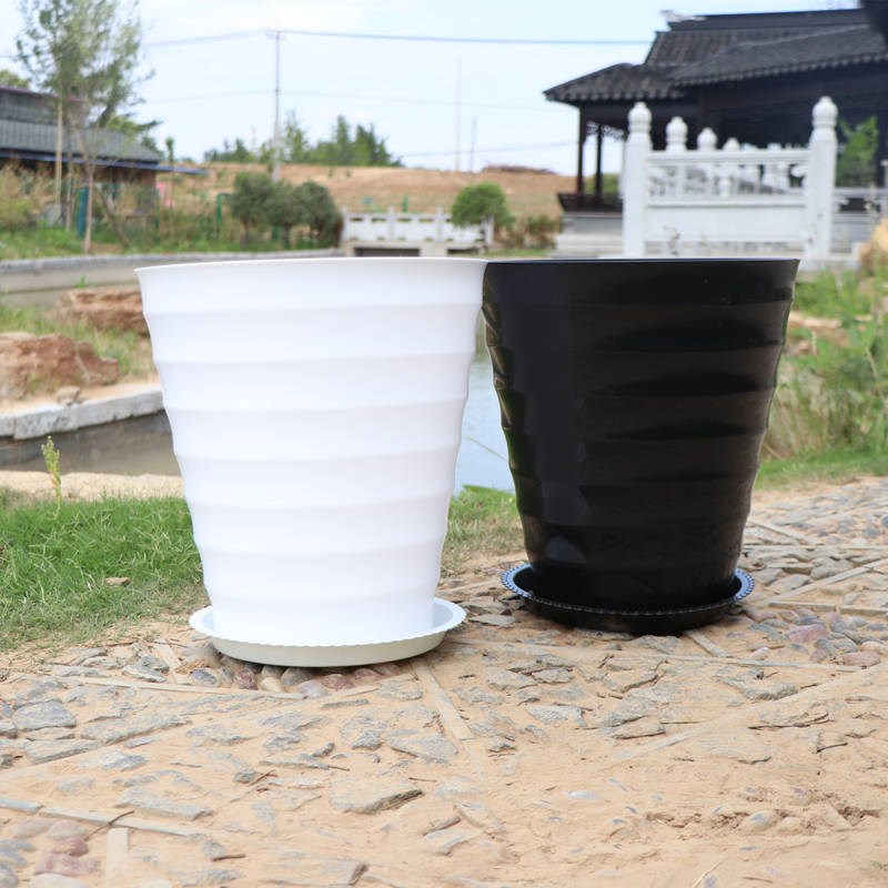 Oversized thickening capacity of black and white thread flowerpot circular resin imitation ceramic plastic tray was green plant POTS