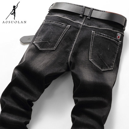 AOSUOLAN\/奥索苒牛仔裤男韩版青年显瘦修身