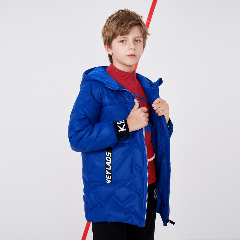 海澜之家旗下男生女生童装男大童冬季棉时尚系列中长款带帽羽绒服