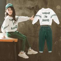 Girl Suit Autumn Clothing 2022 New Korean Version Foreign Air CUHK Children Long Sleeve Trendy Casual Sports Two Sets Eben