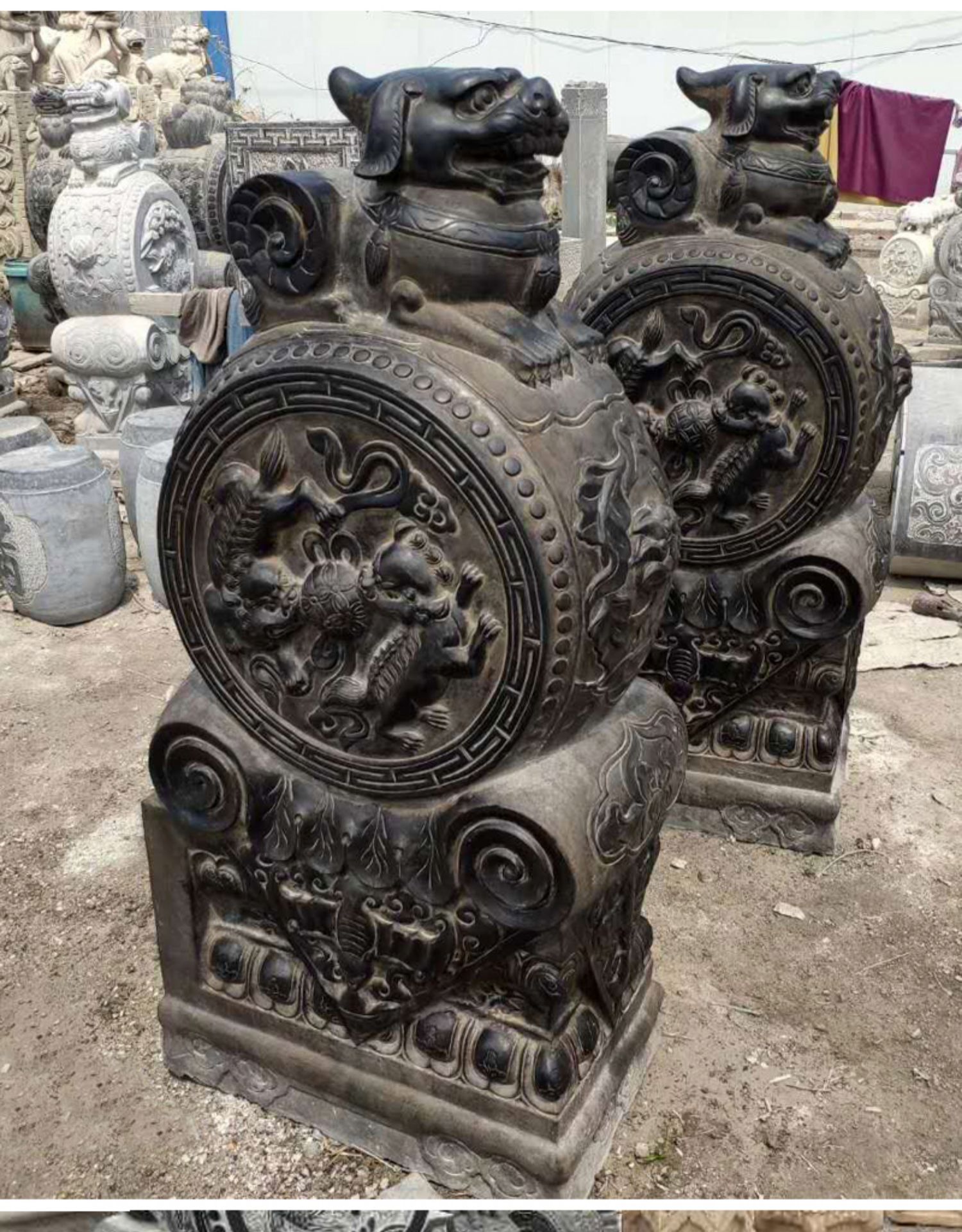 石雕门墩抱鼓石一对 青石仿古门墩 家用门鼓石鼓庭院摆件