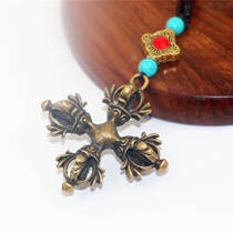 Tibetan Specialty Pure Copper Pendant Cross Diamond Pestle Pendant Moto Car Key Buckle Hanging Ornament Accessories for men and women