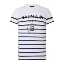 BALMAIN BALMAIN 20 spring and summer new black striped brand LOGO letter printing cotton mens T-shirt